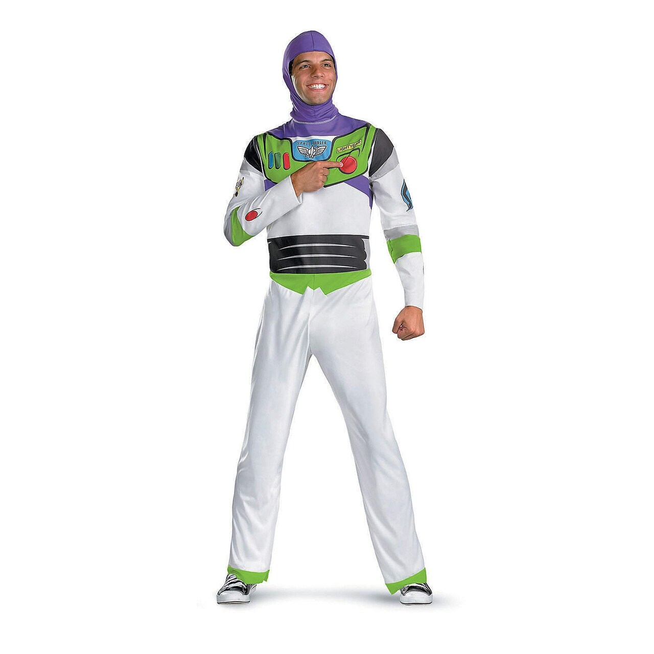 Men's Buzz Lightyear Adult Costume Toy Story Classic Jumpsuit with Hood for Halloween